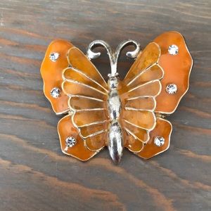 🦋 Brooch 🦋…Mustard Yellow Enamel Butterfly Brooch with Rhinestones